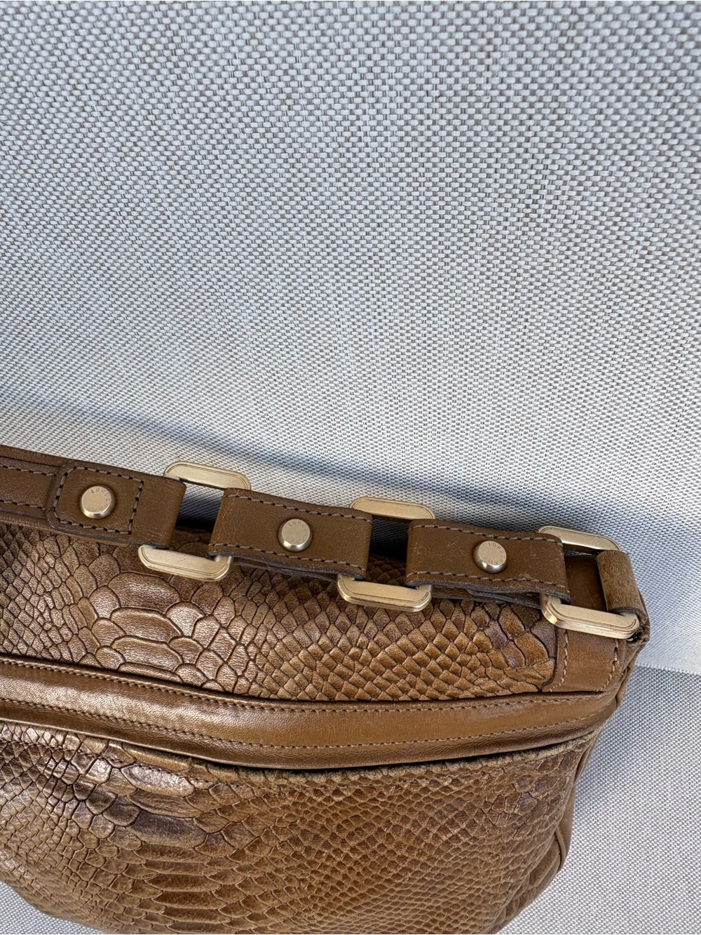 Longchamp Tan Embossed Leather Shoulder Bag with Chain Strap - Picture 5 of 10
